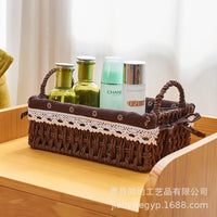 Woven Storage Basket Desktop Organizer Sundries Snack Storage Bin Toy Cosmetic Storage Box Fabric Key Holder
