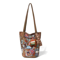 Korean Style Canvas Bucket Bag with Animal Print for Commuting and Casual Use