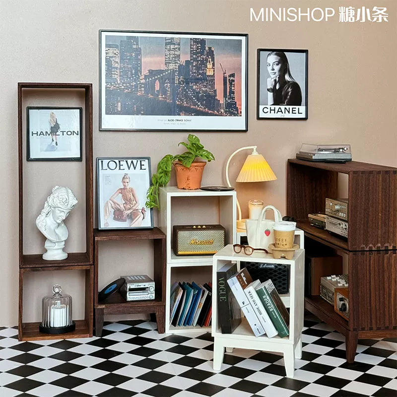 Miniature Stackable Display Cabinet for Blythe Dolls - Walnut/Ivory