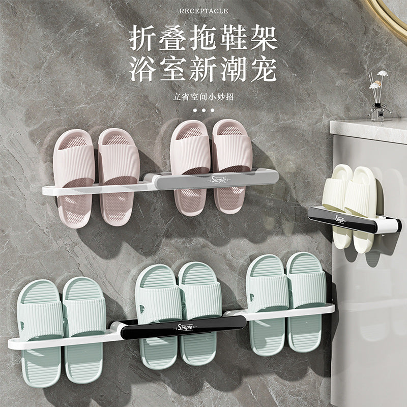 Foldable Wall-Mounted Slipper Rack for Bathroom, Punch-Free Shoe Organizer and Drainer