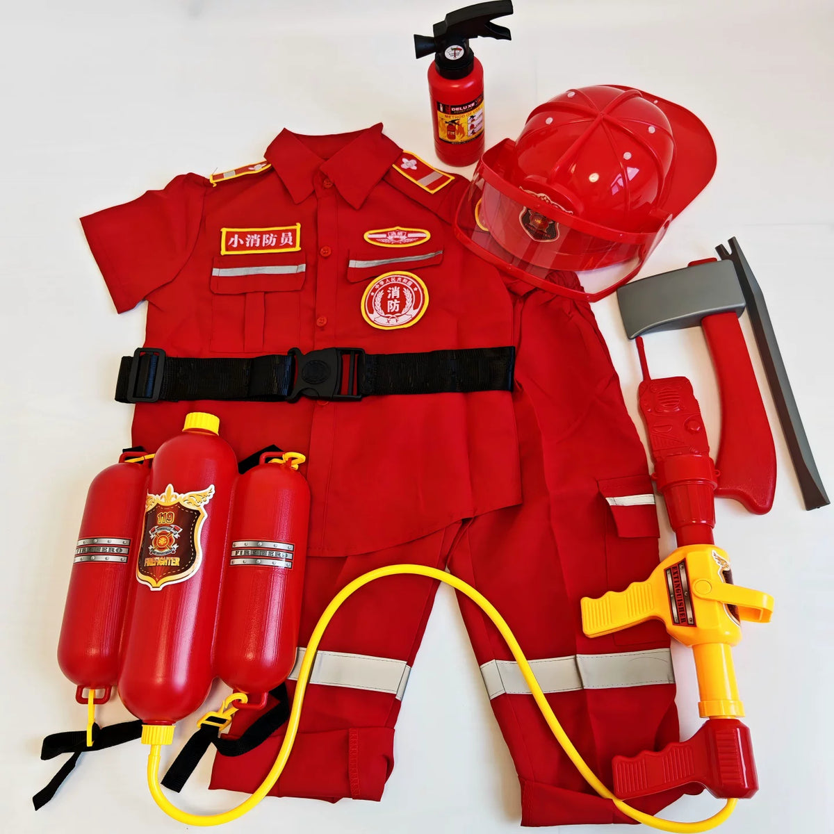 Kids Firefighter Costume Play Set with Extinguisher for Role Play and Career Experience