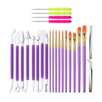 24-Piece Pottery & Clay Sculpting Tool Set with Nylon Brushes and Detail Needles