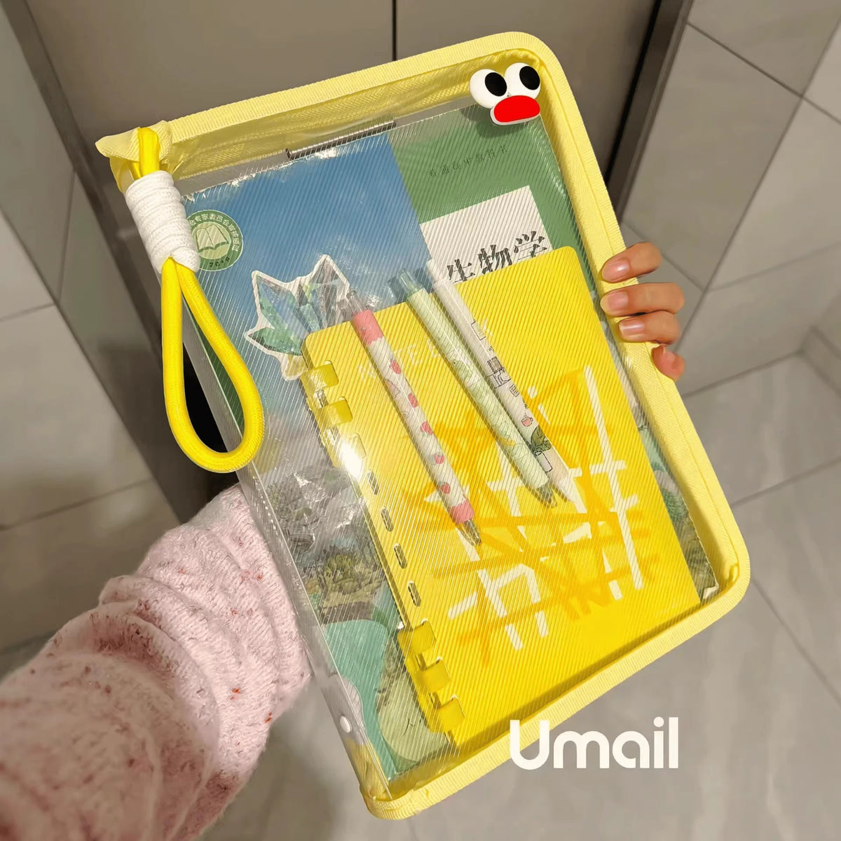 Macaron Transparent A4 Document Bag Large Capacity Zippered Student Handheld Thickened Waterproof Storage Pouch