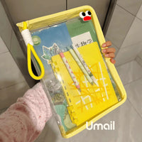 Macaron Transparent A4 Document Bag Large Capacity Zippered Student Handheld Thickened Waterproof Storage Pouch