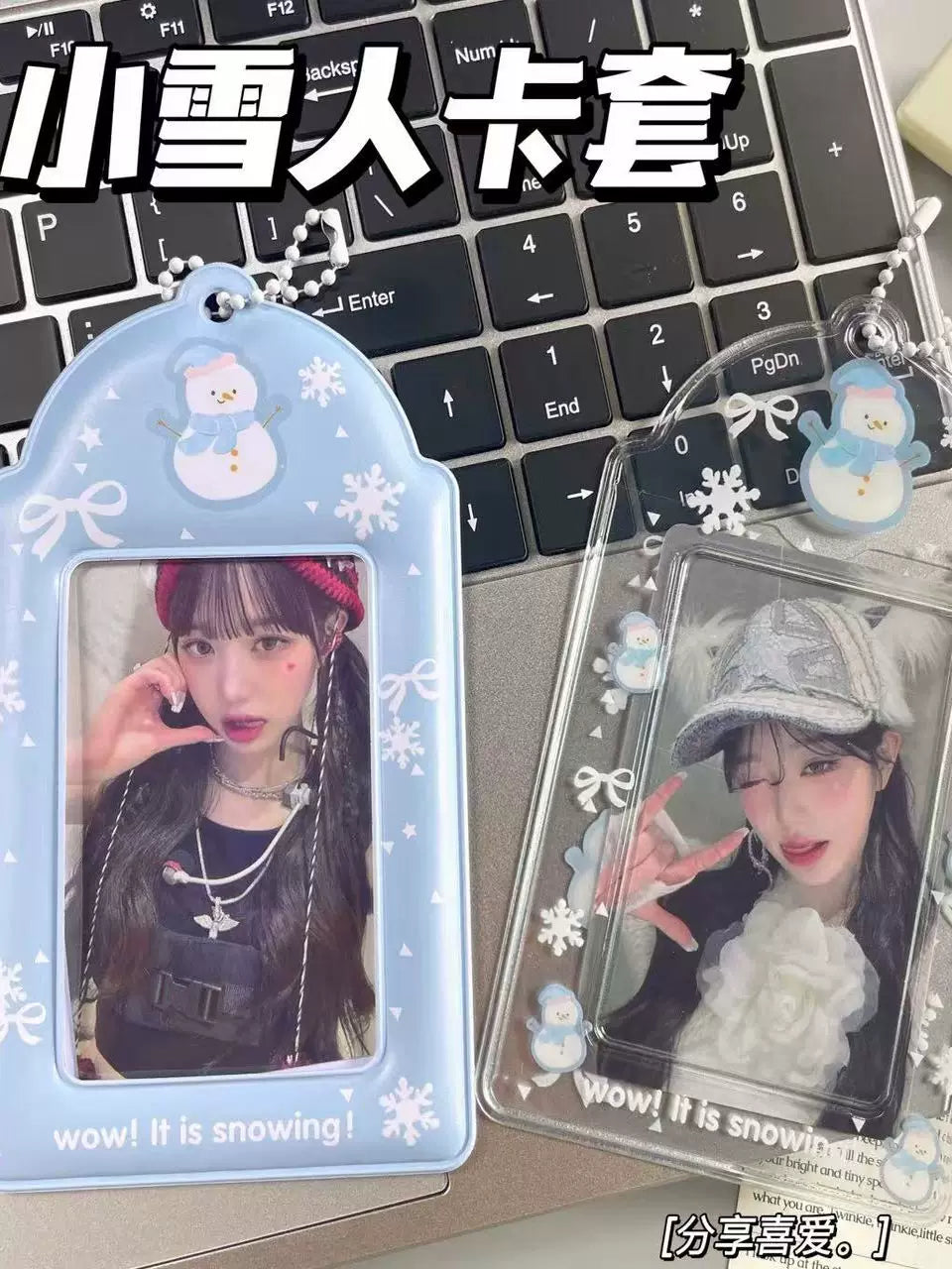 Cute Snowman PVC Card Holder for ID, Bus, and K-Pop Photocards with Lanyard