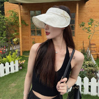 Women's Summer Empty Top Sun Visor with Bowknot - Korean Style Lightweight Beach Sun Hat