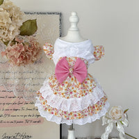 Handmade Floral Pet Dress for Small Dogs, Lightweight Breathable Pink and Yellow Ruffled Skirt