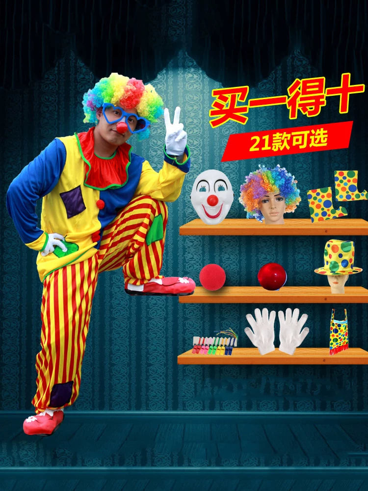 Adult Clown Costume Set for Performance, Halloween, Christmas, and Masquerade Parties