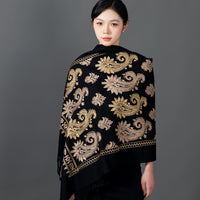 Ethnic Paisley Faux Cashmere Scarf Shawl for Women, Extra Long Thick Embroidered