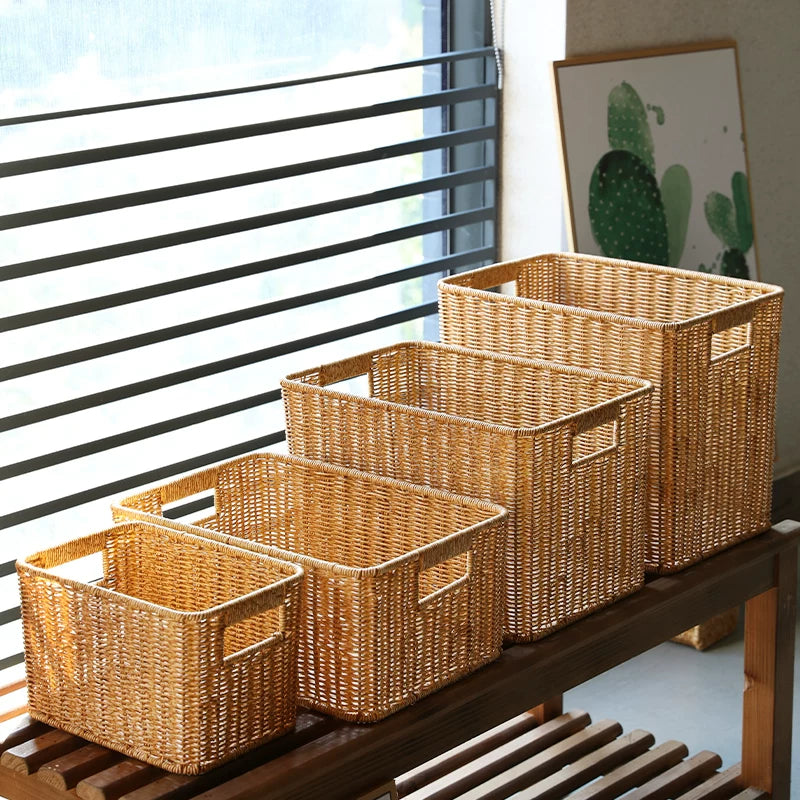 Handwoven Imitation Rattan Storage Basket for Home and Office Organization