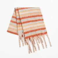 Mohair Blend Striped Scarf for Women, Korean Style Warm Thick Shawl for Spring Autumn
