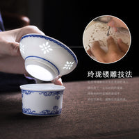 Jingdezhen Blue and White Porcelain Tea Strainer Set with Hand-Painted Design