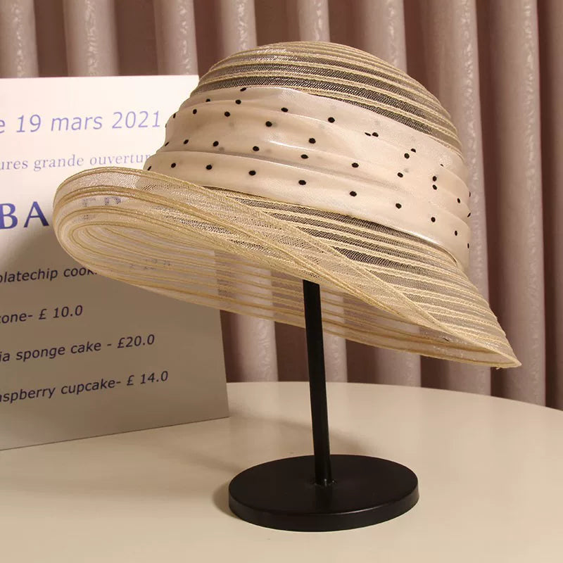 Hepburn Style Mesh French Bucket Hat for Women - Beach Sun Protection Straw Fisherman Hat
