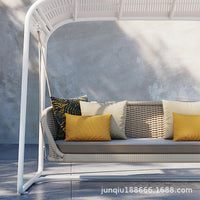 Outdoor Rattan Woven Double Swing Chair with Canopy for Patio Garden Villa Hotel