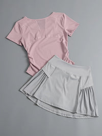 Women's Badminton Tennis Outfit Quick-Dry Short Sleeve Top & Skirt Set