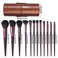 12-Piece Coffee Brown Makeup Brush Set with Portable Holder