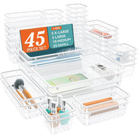 25-Piece Clear Plastic Drawer Organizer Set - Desktop Storage Bins and Dividers
