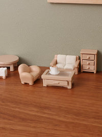 Dollhouse Miniature Cartoon Furniture Set - Bed, Table, Sofa, Cabinet Decor