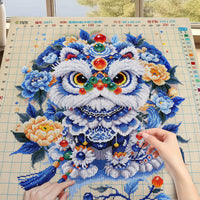 Auspicious Lion Blessing Cross Stitch Kit for Living Room and Bedroom, Chinese Style Handmade Embroidery