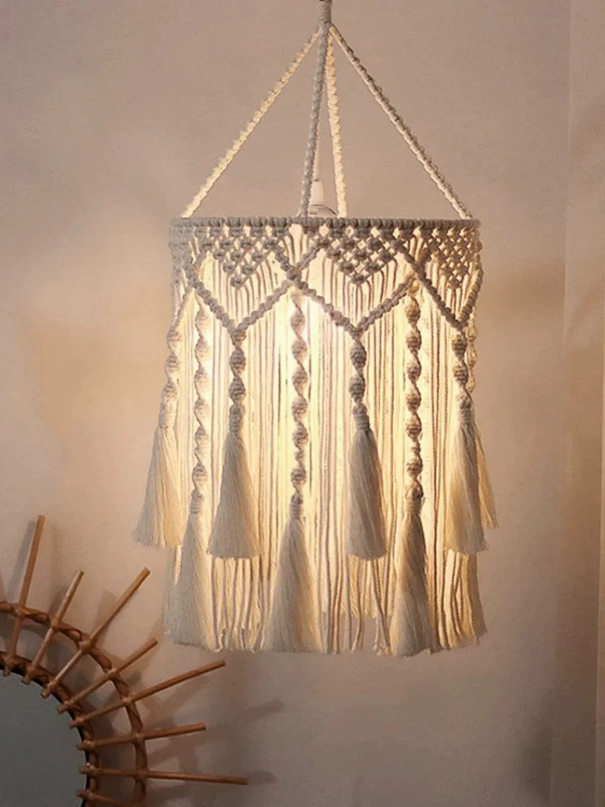Bohemian Woven Pendant Light Shade for DIY Fixture Replacement, Decorative Lampshade for Living Room & Dining Room