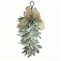 Spring Summer Floral Bunny Ear Leaf Wreath with Bowknot for Home Decor
