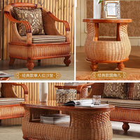 Factory Direct Living Room Chinese Style Summer Rattan Sofa Set Five-Piece Woven Furniture Table Chair Rattan Sofa Rattan Chair Wholesale
