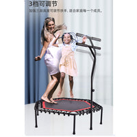 Hexagonal Trampoline with Handrail for Adults and Kids, Indoor Fitness Rebounder