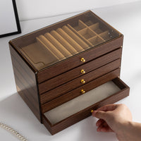 Vintage Walnut Grain Jewelry Box with Multiple Layers for Earrings, Rings, Necklaces, and Bracelets