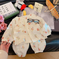 Kids' Cotton Gauze Pajama Set, Spring/Summer 2026, Unisex Pure Cotton Korean Style Loose Sleepwear