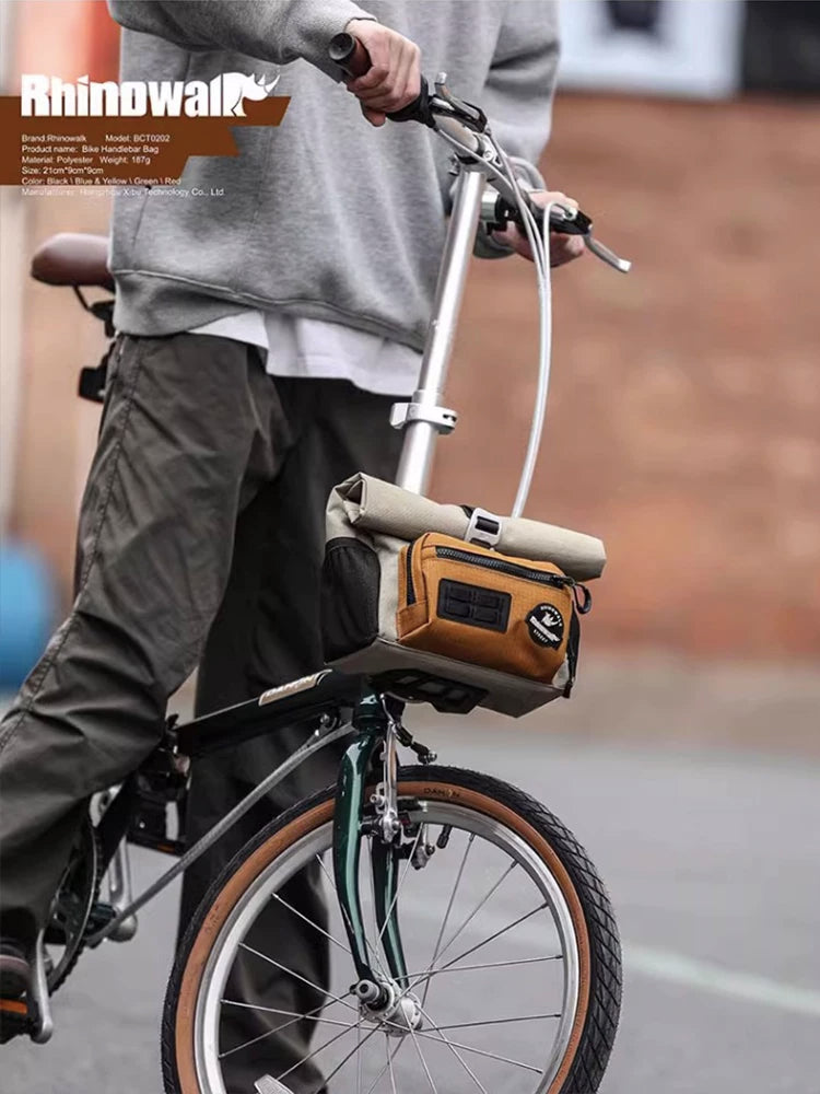 Rhino Walking Folding Bike Pig Nose Bag, Small Cloth Front Bag for Brompton, Quick Release Cycling Sling Bag