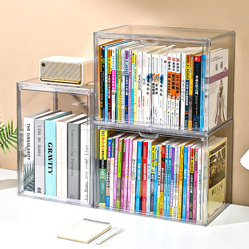 Acrylic Magnetic Book Storage Box with Clear Display for Albums and Collectibles, Floor-Standing Shelf