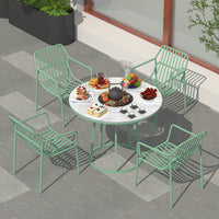 Outdoor Marble Fire Pit Tea Stove BBQ Grill Multi-person Patio Leisure Dining Table Home Courtyard Charcoal Grill