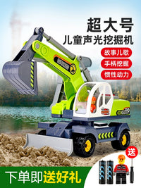 Large Inertia Excavator Toy with Lights and Music for Kids, Green