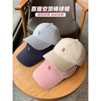 Women's Ponytail Baseball Cap Outdoor Sports R-Logo Empty Top Hat Summer Thin Breathable Soft Top Duckbill Cap