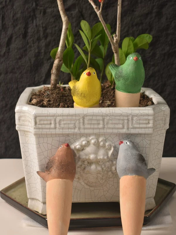 Ceramic Bird Self-Watering Spikes for Potted Plants