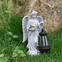 Solar Angel Girl Garden Statue with Lantern - Outdoor Resin Yard Decor Night Light