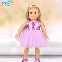 18-inch Doll Clothes Princess Dress Summer Sequin Purple Mesh Puffy Skirt Set for American Girl Dolls