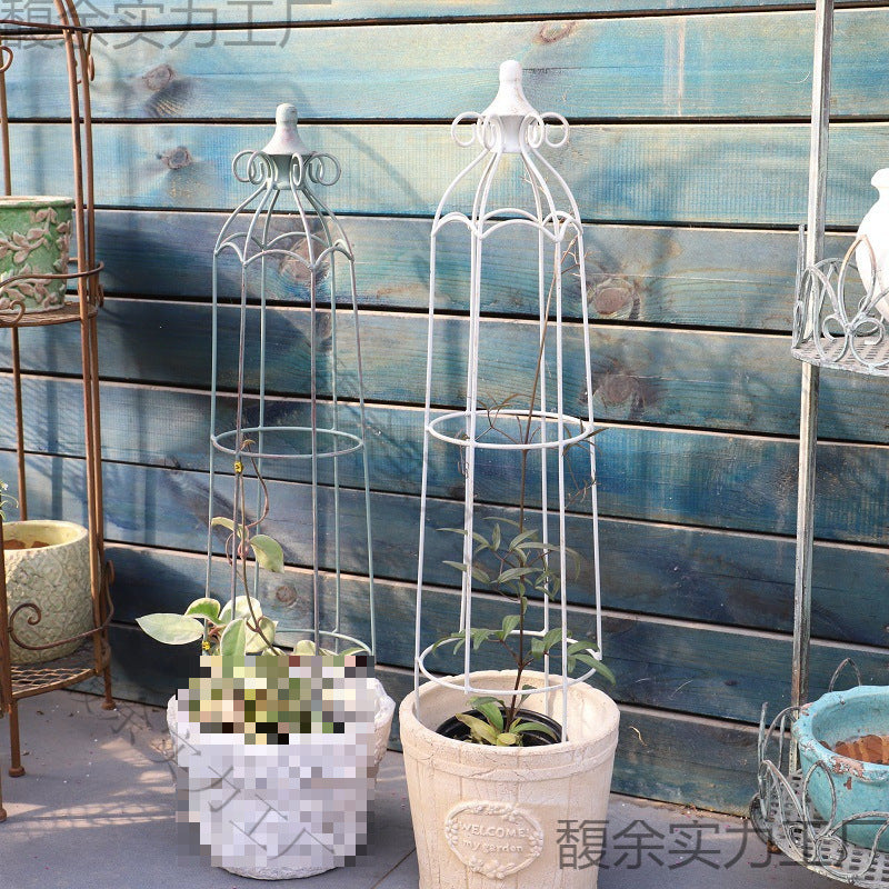 Miniature Iron Art Trellis for Climbing Plants, Vintage Style Birdcage Design for Outdoor Garden and Balcony