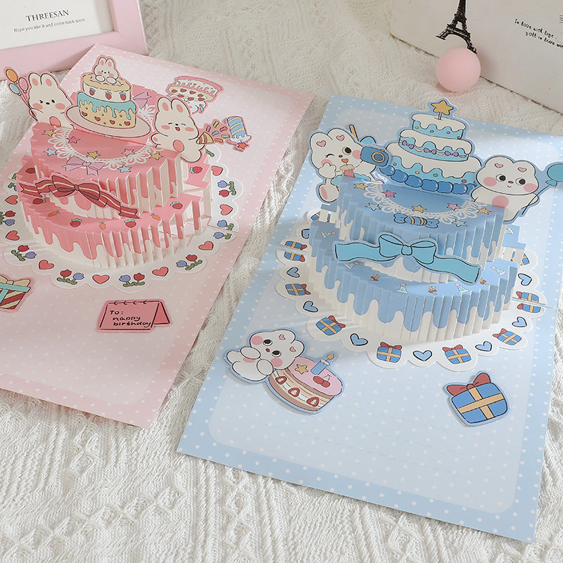 3D DIY Birthday Card Kit, Foldable Cake Design, No Cutting Required, Creative Greeting Card Material Pack