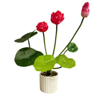 Artificial Lotus Flower Arrangement with Pot for Ponds and Aquariums