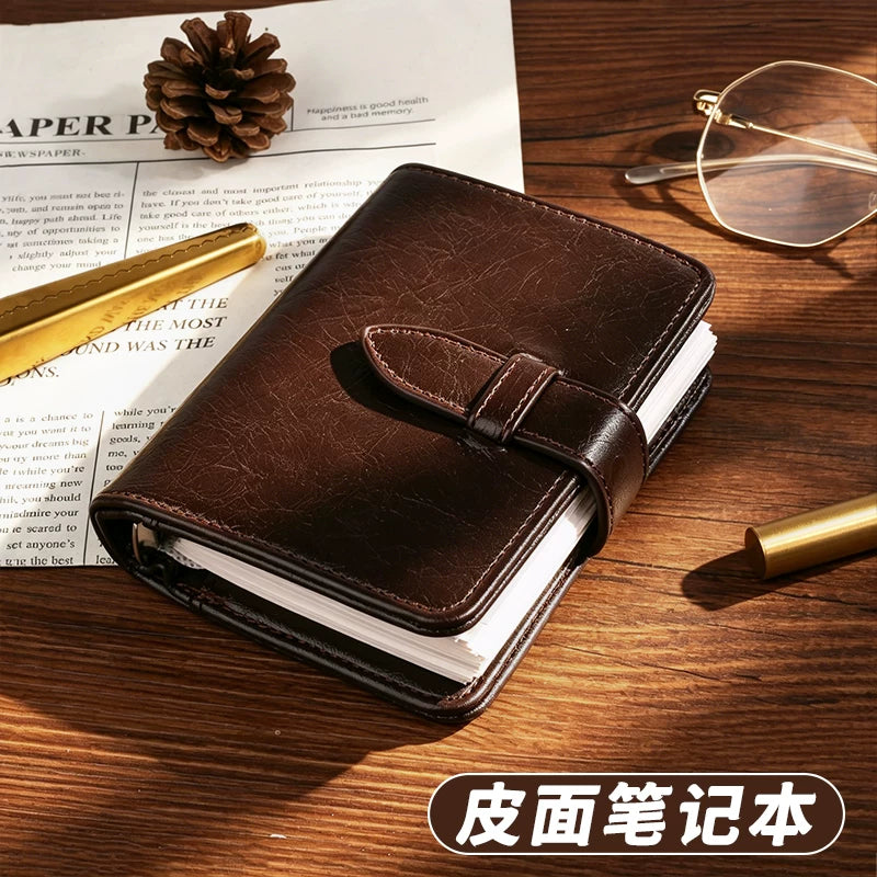 Vintage M5 Faux Leather Loose-Leaf Planner Notebook with Card Slots, Multi-functional for Students