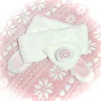 Cute Rabbit Ear Plush Scarf with Paw Print Brooch for Winter