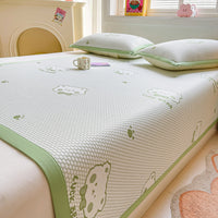 Summer Ice Silk Cooling Mat Set with Pillowcases, Machine Washable Fitted Sheet Style