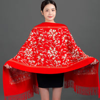 Women's Faux Cashmere Embroidered Shawl Scarf for Winter Cheongsam Outerwear