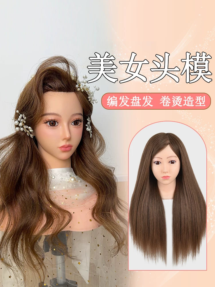 Mannequin Head with Real Hair for Hairdressing Practice and Styling