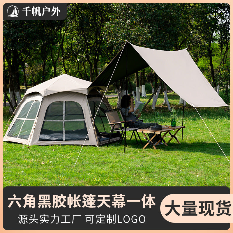 Portable Hexagonal Pop-Up Camping Tent with Rainproof Blackout Coating