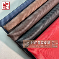 Embossed Semi-PU Faux Leather Fabric with Fine Stripe Pattern for Bags and Luggage, REACH Compliant, 16P Abrasion Resistant