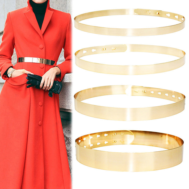 Women's Metallic Mirror Plate Belt for Dresses and Coats
