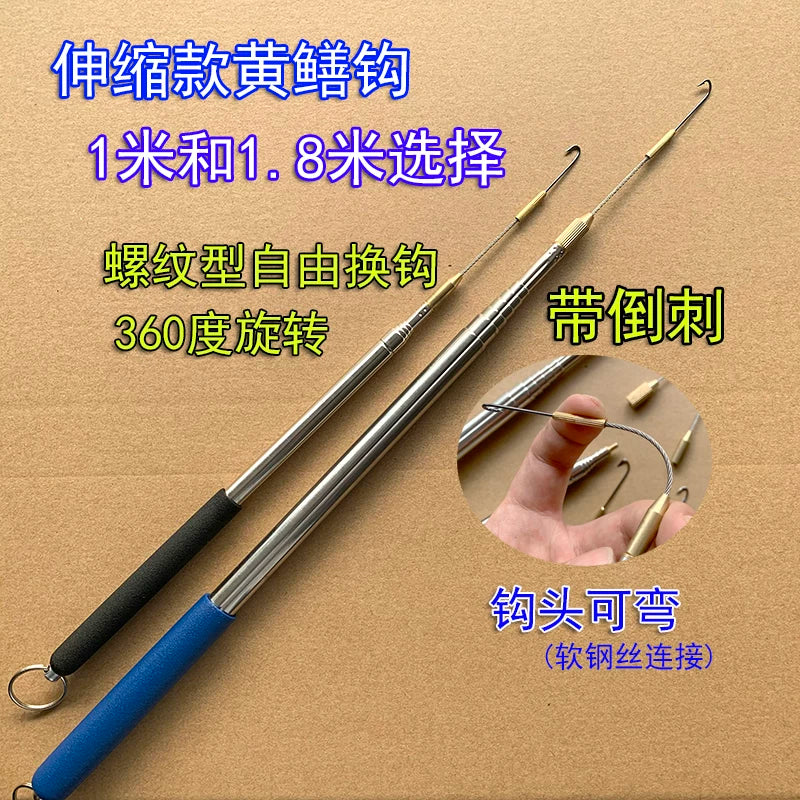Telescopic Eel Fishing Hook with Barbs and Automatic Rotation for Day and Night Fishing