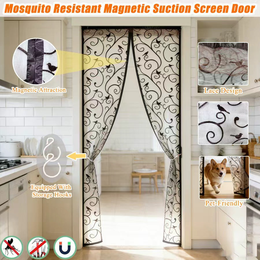 Magnetic Screen Door with Full Frame Hook & Loop, Hands-Free Mesh Curtain for Doors, Pet/Kid Friendly, Easy Installation